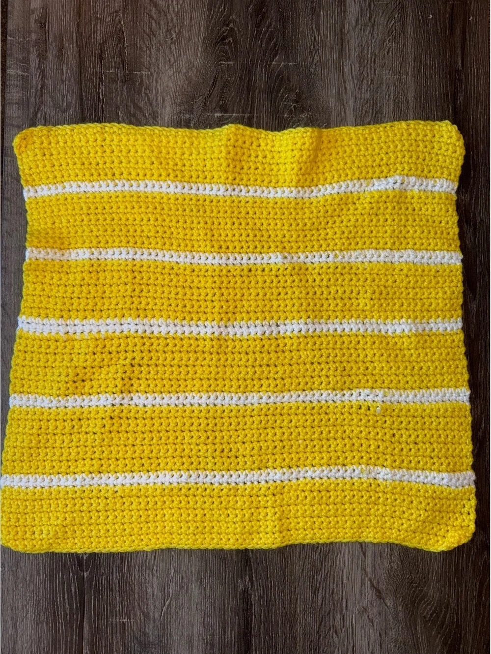 Handmade Crochet Baby Blanket Yellow White Striped Nursery Afghan 21” x 20”